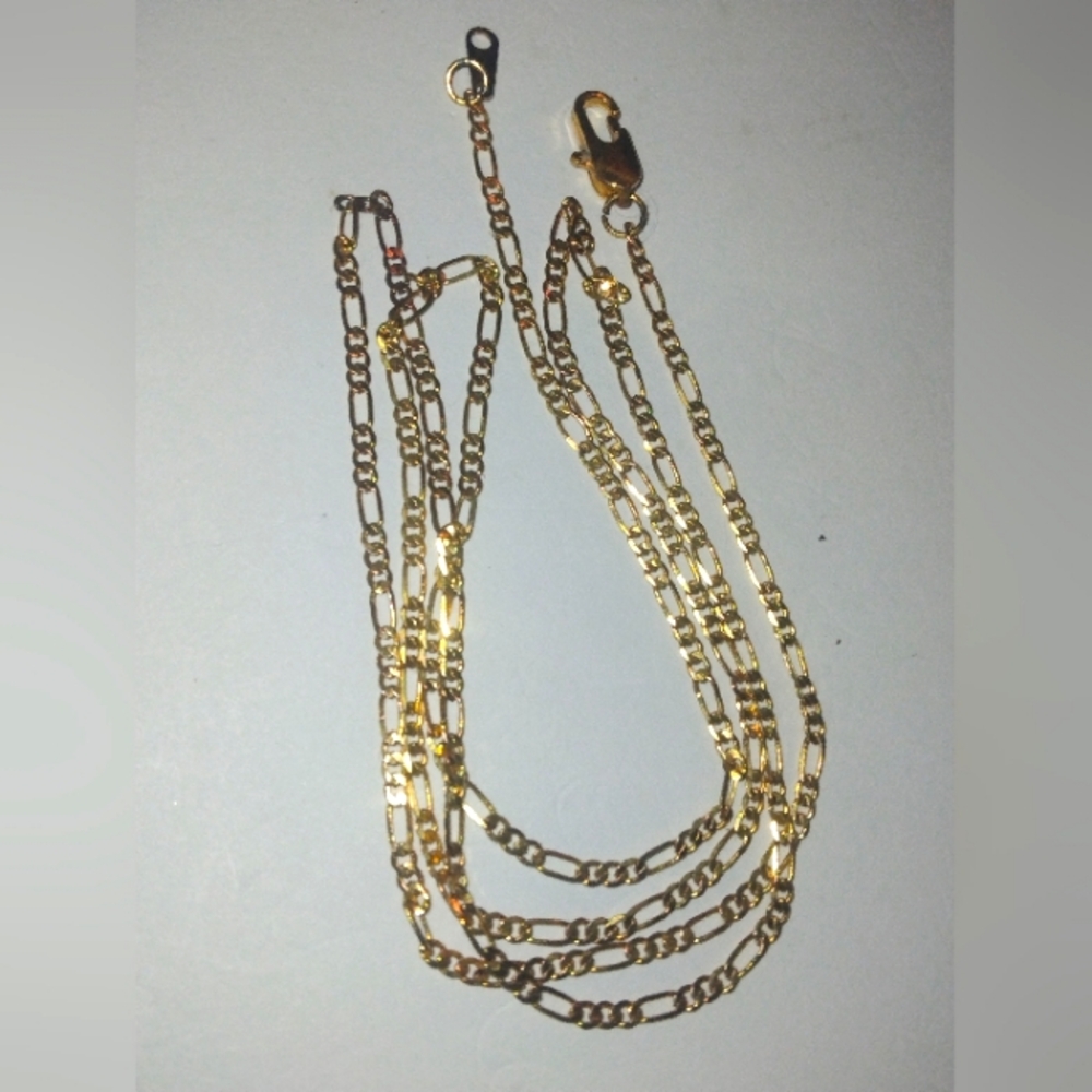 28 INCH. 1 MM WIDE 14K YELLOW GOLD PLATED  FIGERIO CHAIN LINK NECKLACE